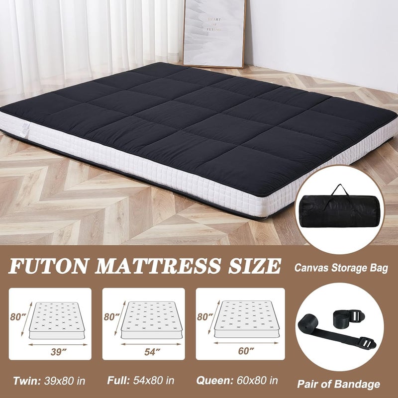 DoCred Queen Size Futon Mattress, Extra Thick Foldable Japanese Floor Mattress Memory Foam Sleeping Pad for Adults, Roll Up Mattress Tatami Mat Breathable Floor Lounger Guest Bed - Image 3